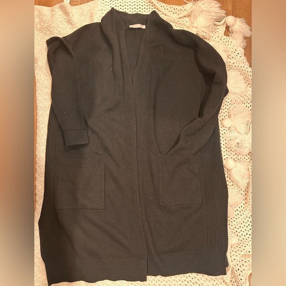 VINCE WOMENS MEDIUM 70% WOOL 30% CASHMERE Black Open Front Cardigan